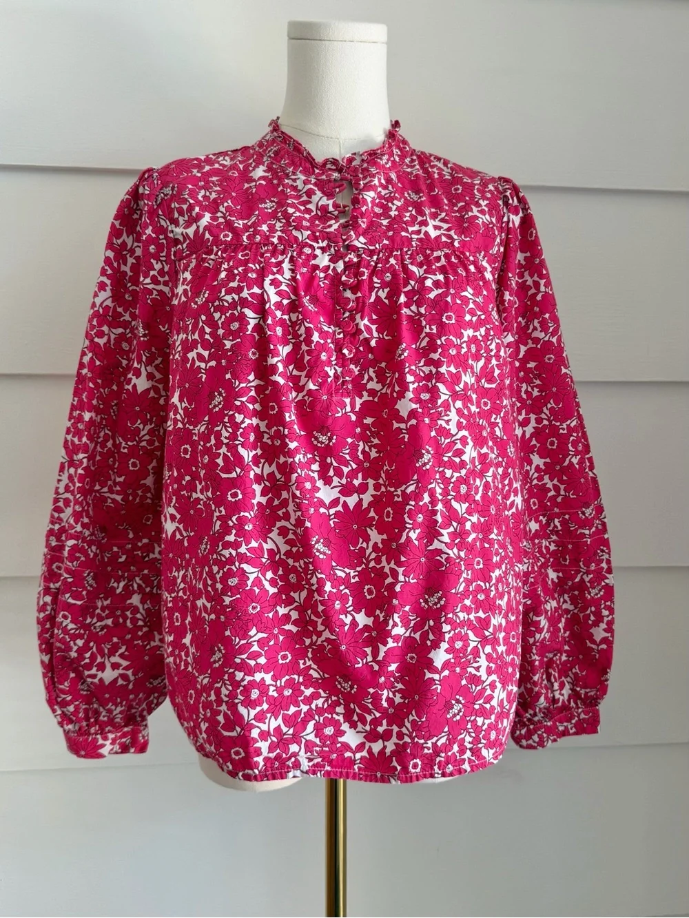 J. Crew Pink Floral Long Sleeve Popover Blouse Top XS